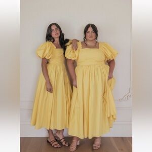 JessaKae Amber Yellow A-Line Puffed Sleeves Dress